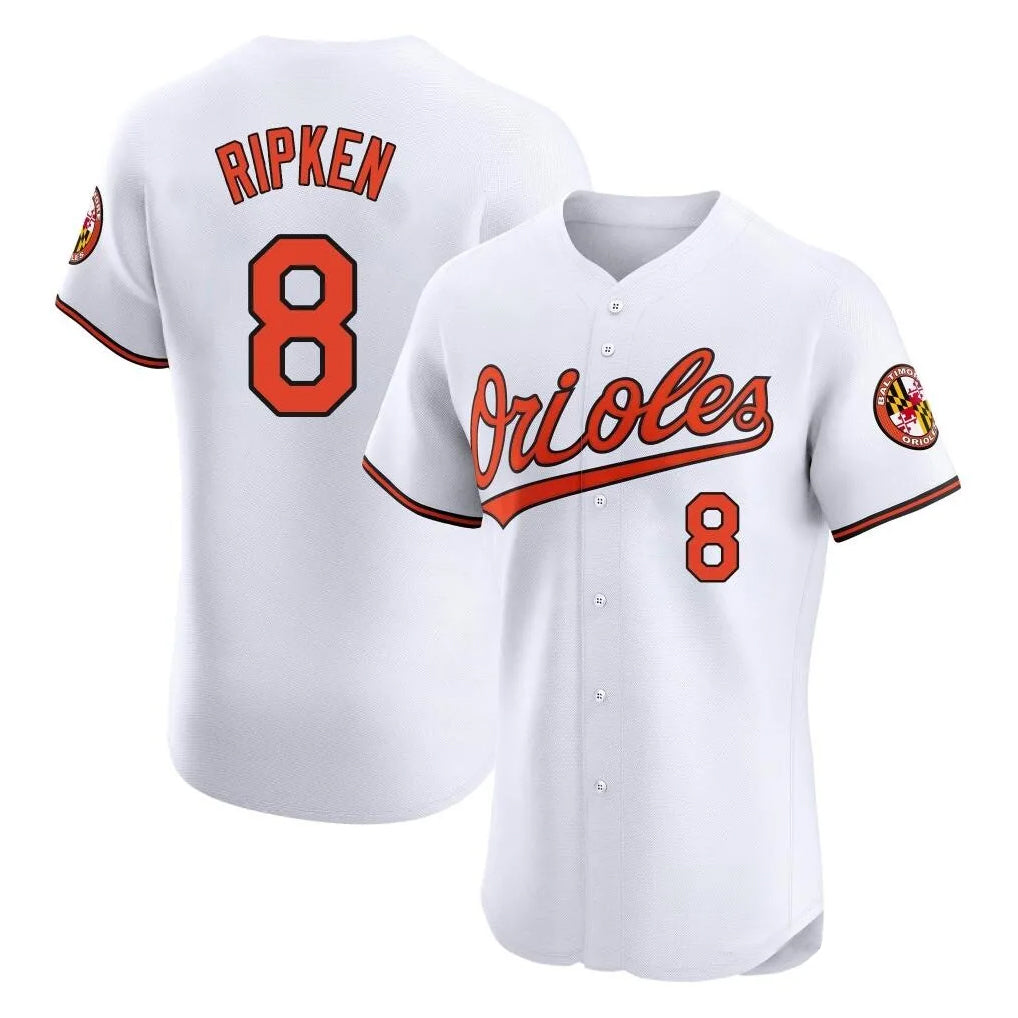 B.Orioles #8 Cal Ripken Player White Limited Elite Home Game Ldoa Stitched Jerseys