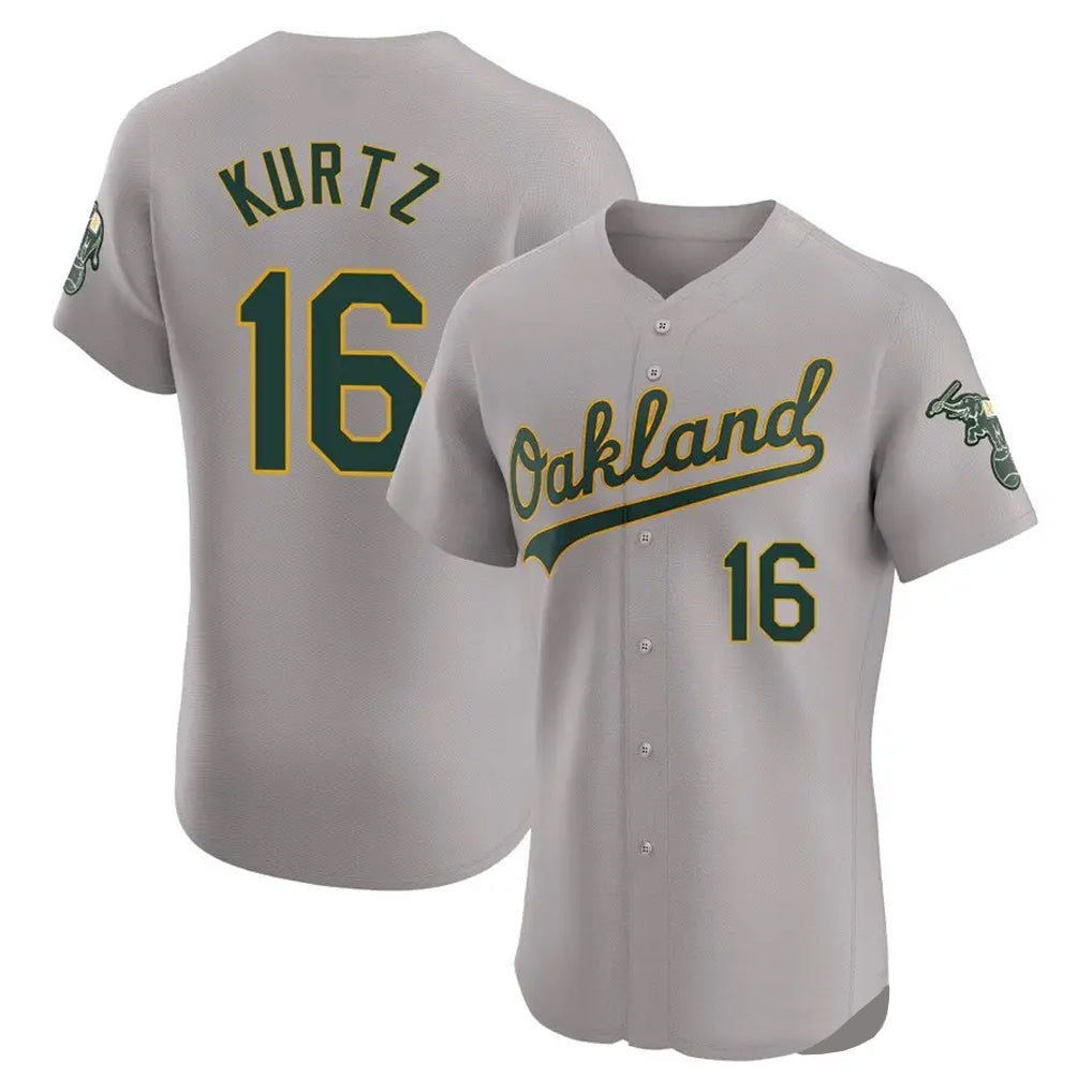 Athletics #16 Nick Kurtz Player Gray Road Limited Elite Home Game Ldoa Stitched Jerseys