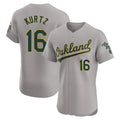 Athletics #16 Nick Kurtz Player Gray Road Limited Elite Home Game Ldoa Stitched Jerseys