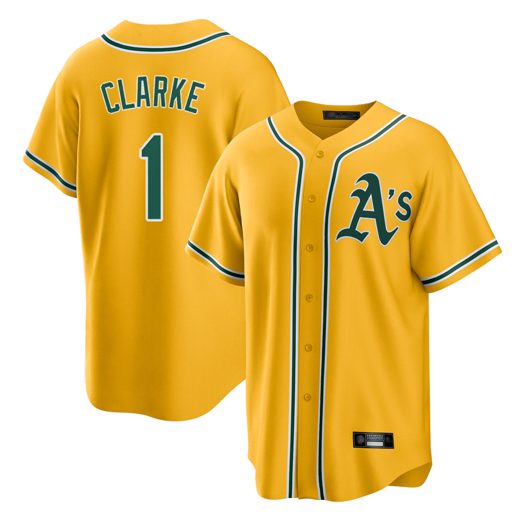 Athletics #1 Denzel Clarke Player Gold Alternate Home Game Ldoa Stitched Jerseys