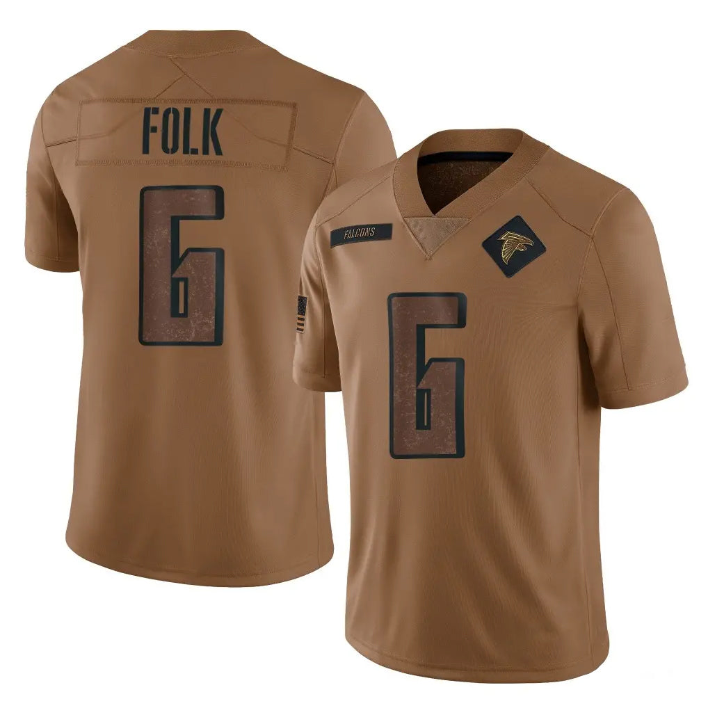 A.Falcons #6 Nick Folk Player Brown Salute To Service Limited Ldoa Stitched Jerseys