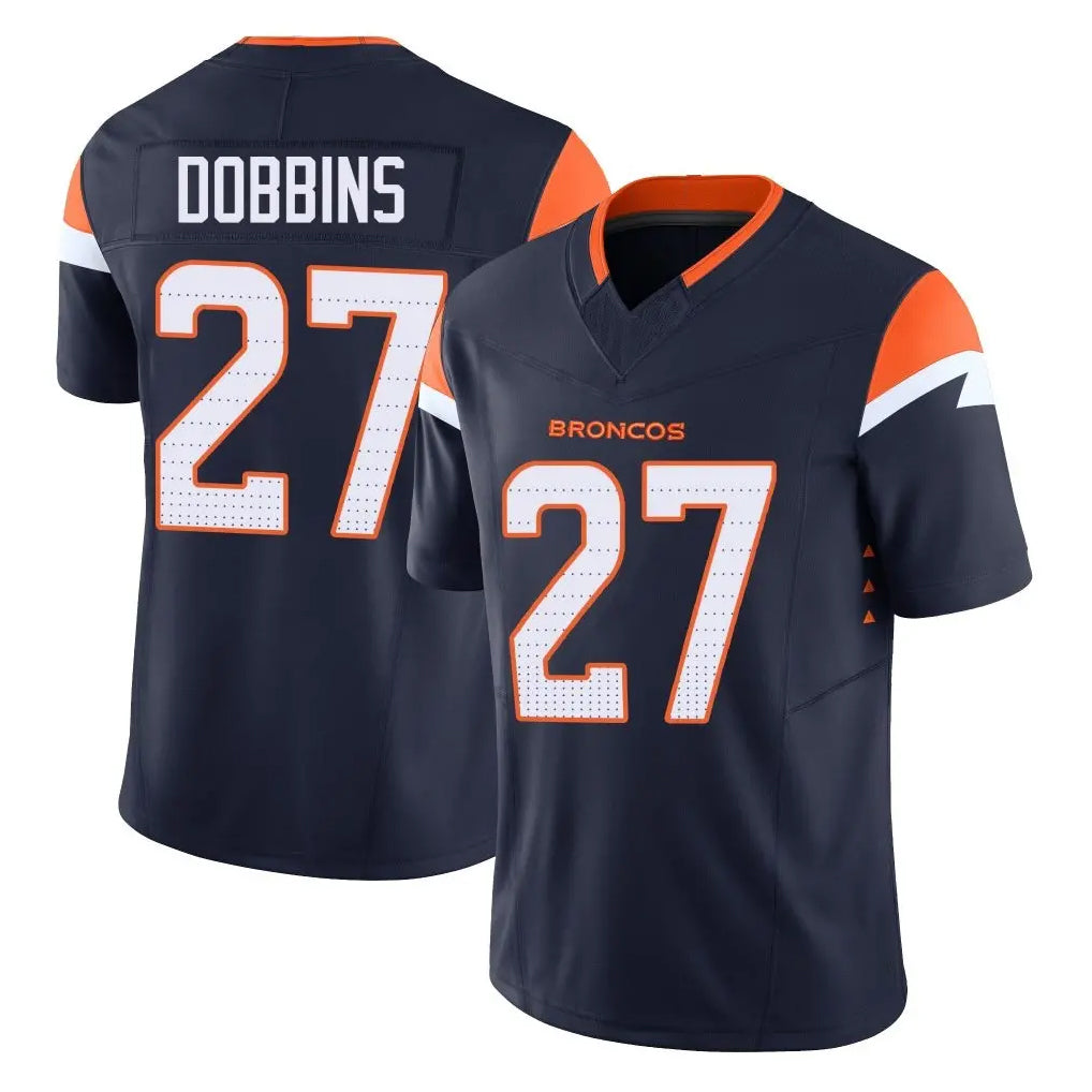 D.Broncos #27 J.K. Dobbins Player Navy Limited Vapor F.U.S.E. Home Game Ldoa Stitched Jerseys