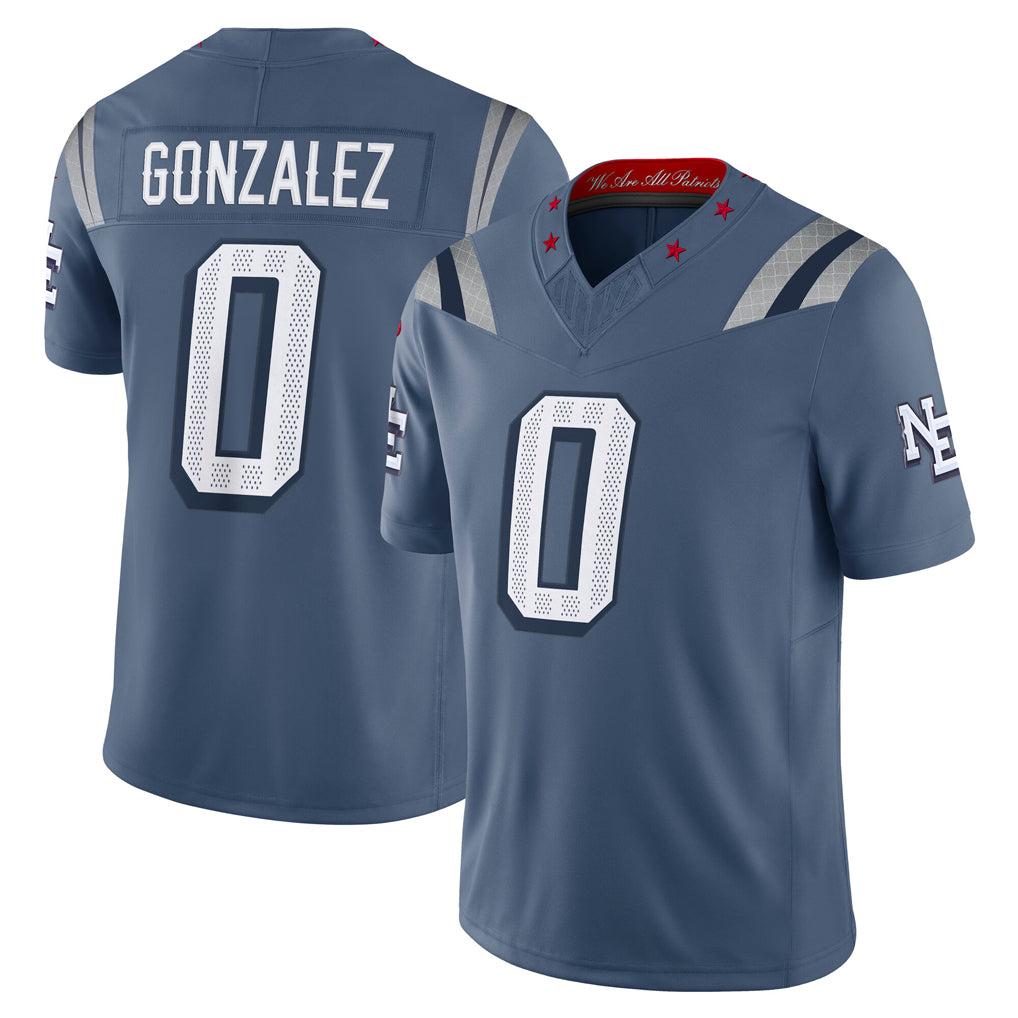 NE.Patriots #0 Christian Gonzalez Player Blue Limited Rivalries Collection Home Game Ldoa Stitched Jerseys