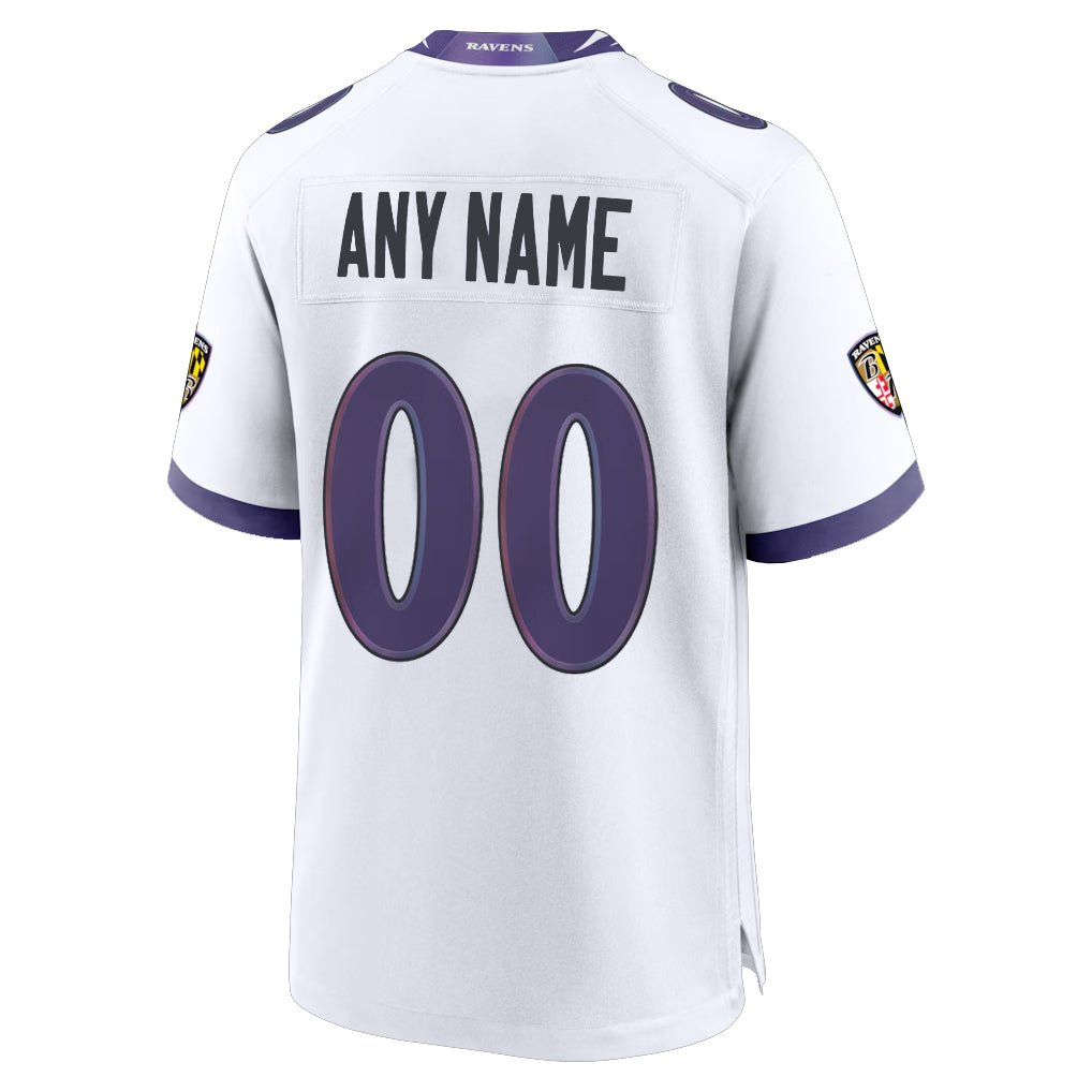 Custom B.Ravens White Home Game Any Name & Numbers Ldoa Stitched Jerseys