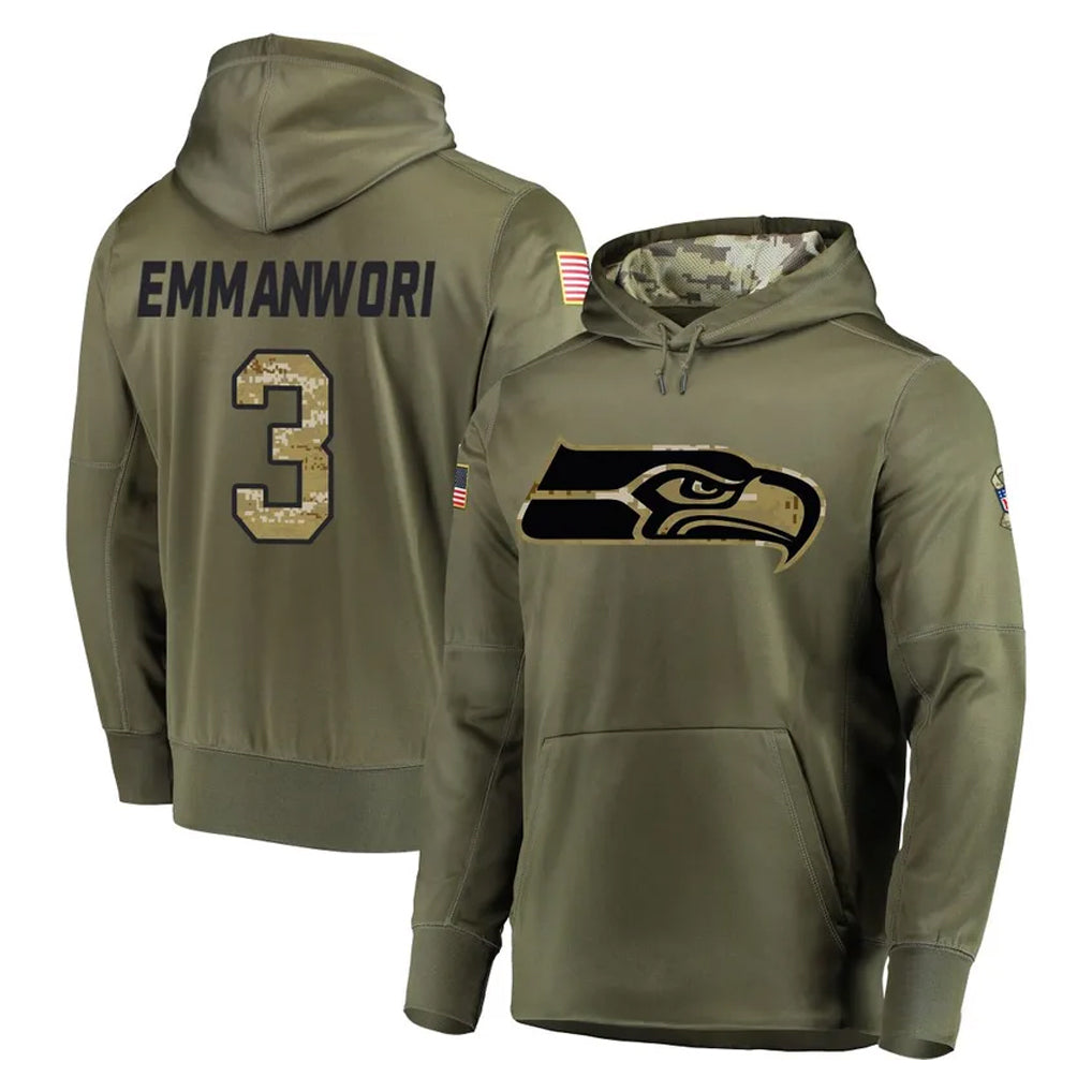 S.Seahawks #3 Nick Emmanwori Player Olive Salute to Service Pullover Hoodie Home Game Ldoa Stitched Jerseys