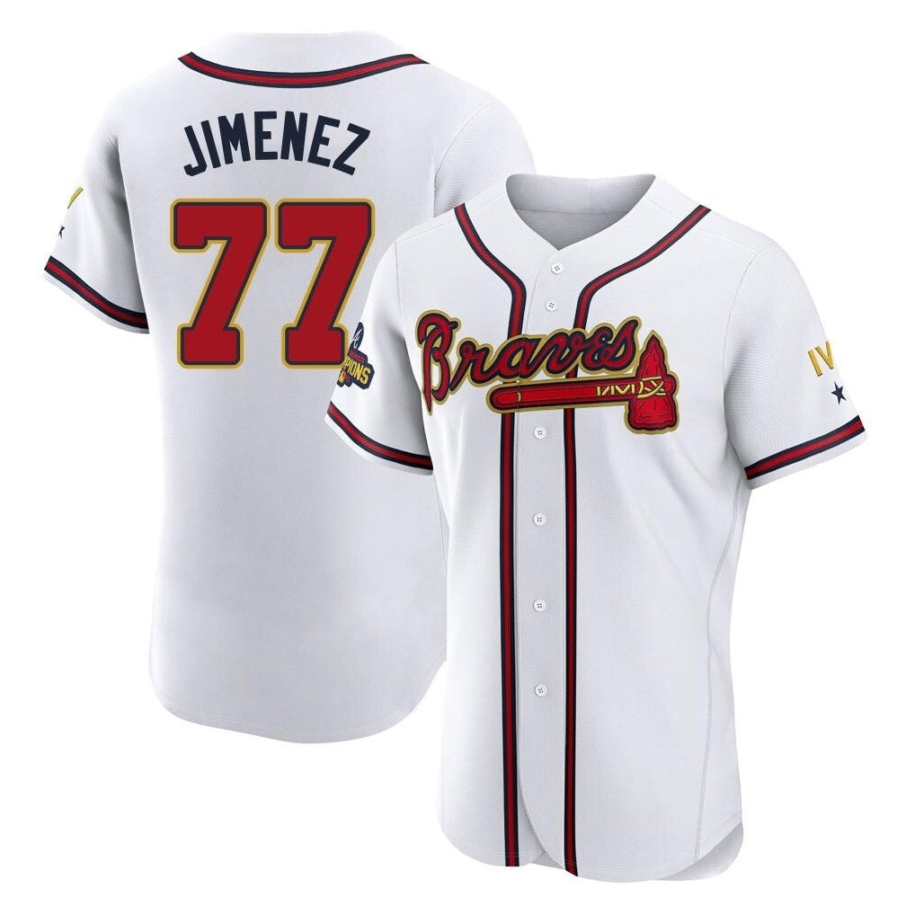 A.Braves #77 Joe Jimenez Player White Gold Limited Elite Home Game Ldoa Stitched Jerseys