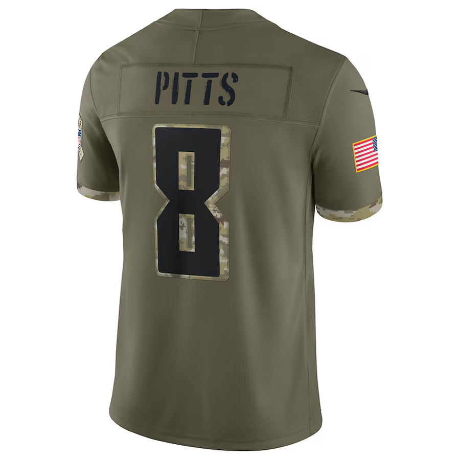 A.Falcons #8 Kyle Pitts Sr. Player Olive Salute To Service Limited Ldoa Stitched Jerseys