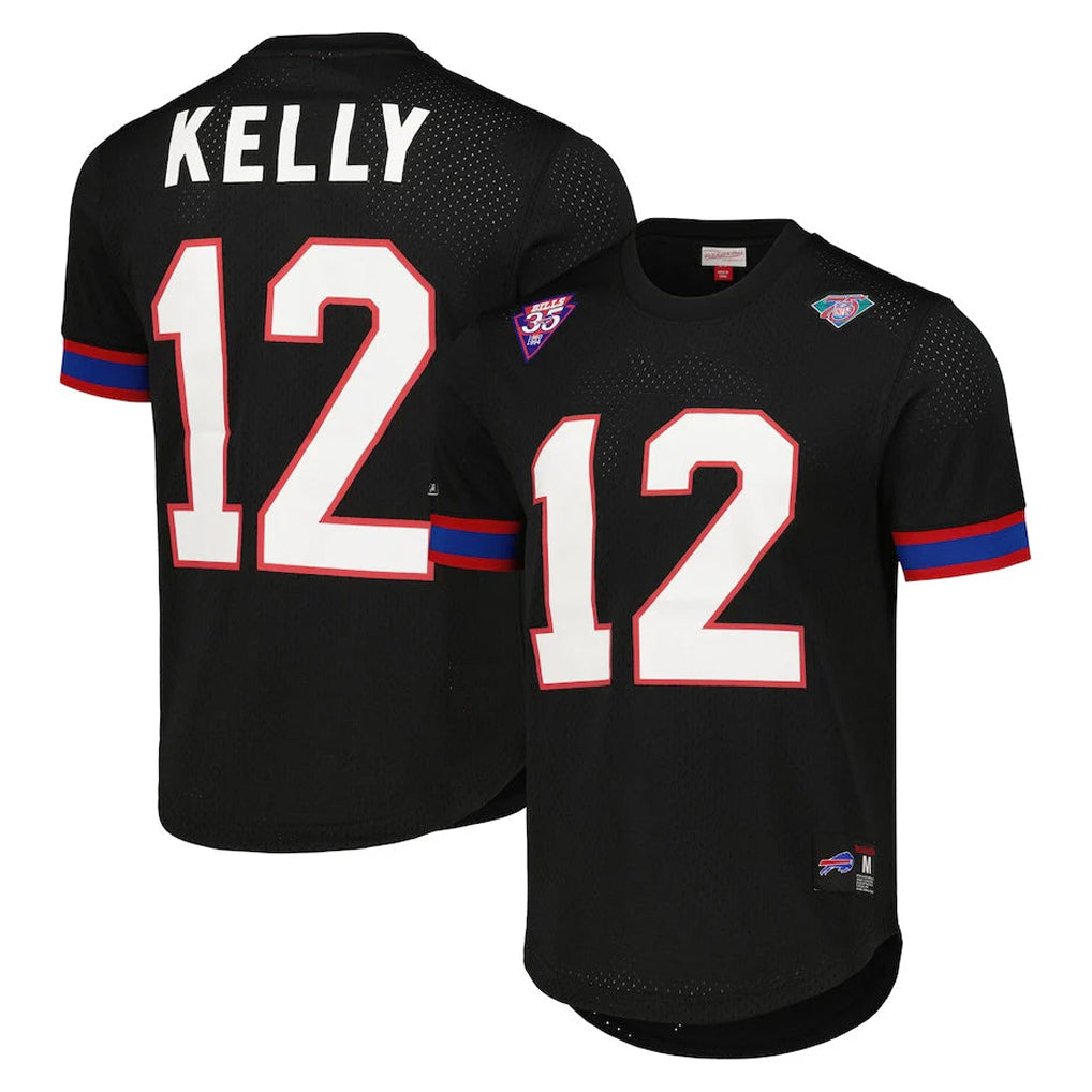 B.Bills #12 Jim Kelly Player Black Mitchell & Ness Replica Mesh Limited Ldoa Stitched Jerseys