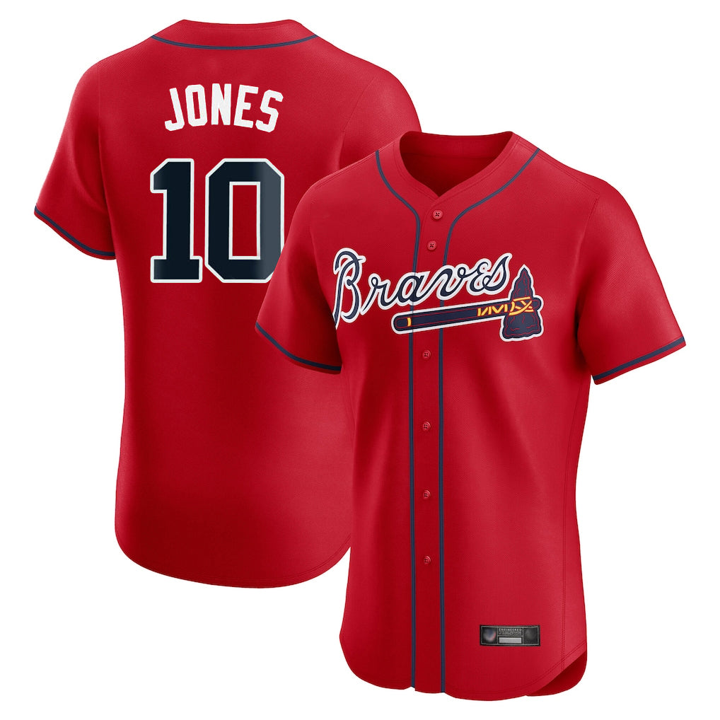 A.Braves #10 Chipper Jones Player Red Limited Elite Home Game Ldoa Stitched Jerseys