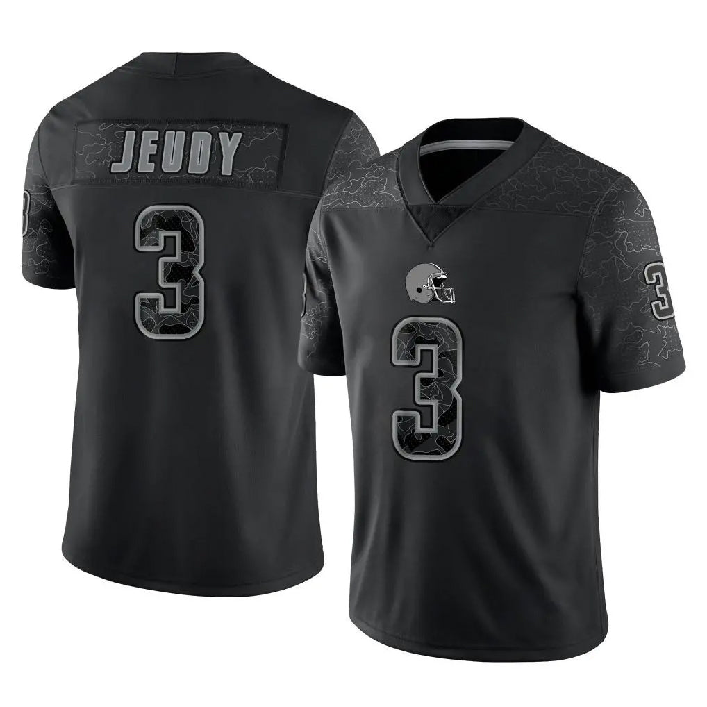 C.Browns #3 Jerry Jeudy Player Black Reflective Home Game Ldoa Stitched Jerseys