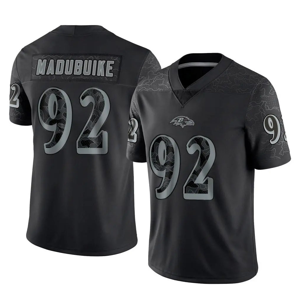 B.Ravens #92 Nnamdi Madubuike Player Black REFLECTIVE Limited Ldoa Stitched Jerseys