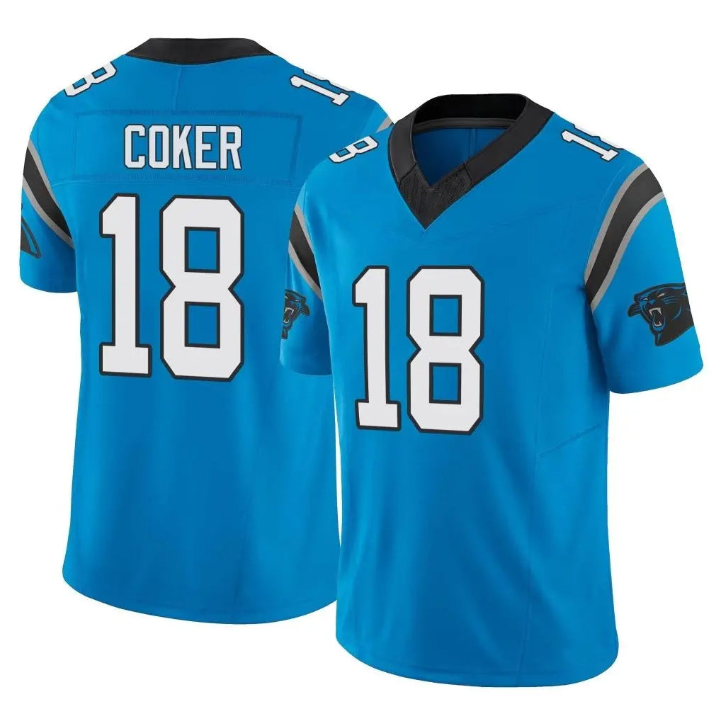 C.Panthers #18 Jalen Coker Player Blue Vapor F.U.S.E. Limited Home Game Ldoa Stitched Jerseys