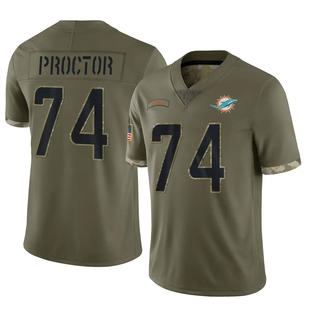 M.Dolphins #74 Kadyn Proctor Player Olive Salute To Service Limited Ldoa Stitched Jerseys