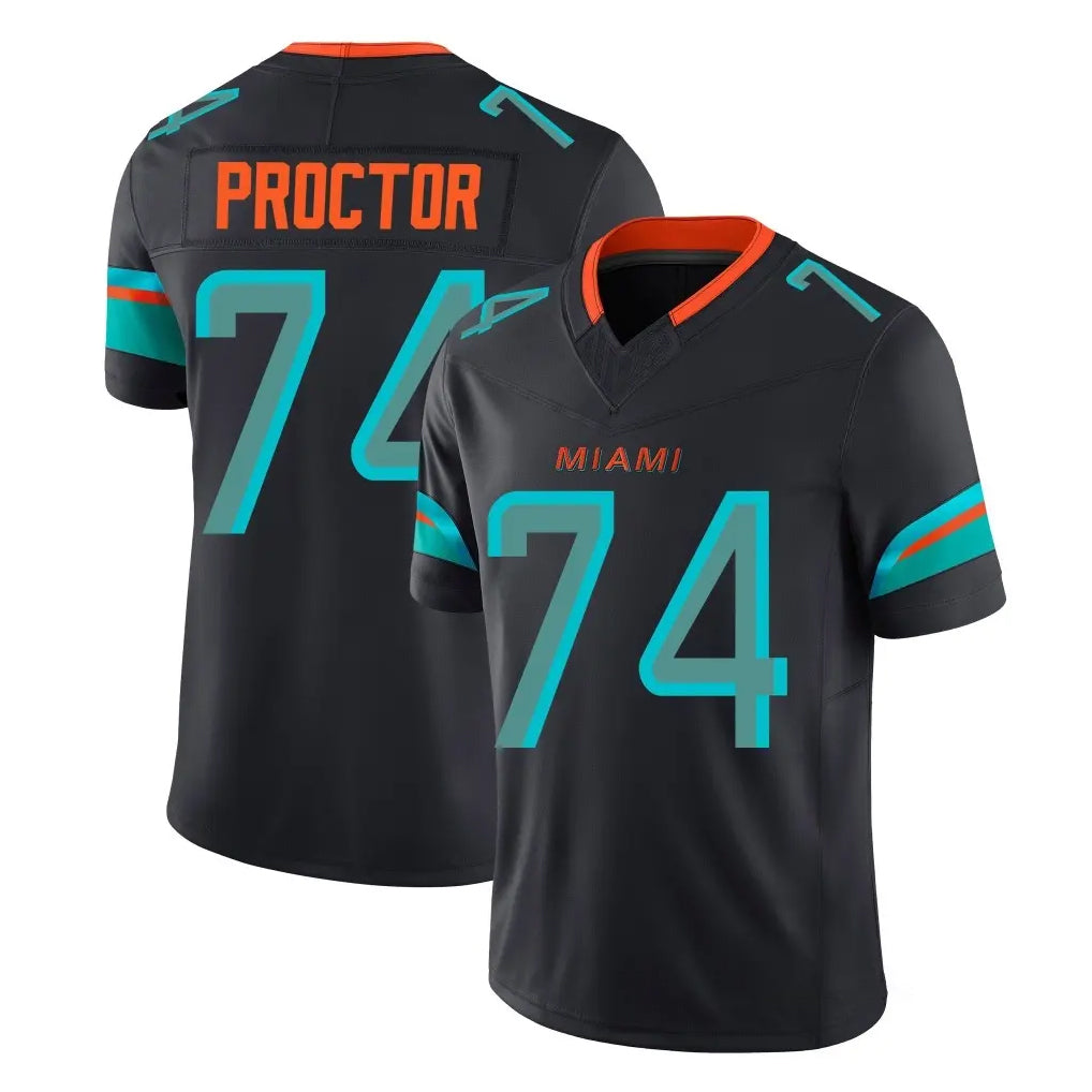 M.Dolphins #74 Kadyn Proctor Player Black Limited Pitch Rivalries Collection Home Game Ldoa Stitched Jerseys