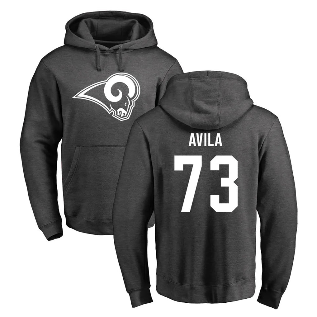 LA.Rams #73 Steve Avila Player Gray Pullover Hoodie Limited Game Ldoa Stitched Jerseys