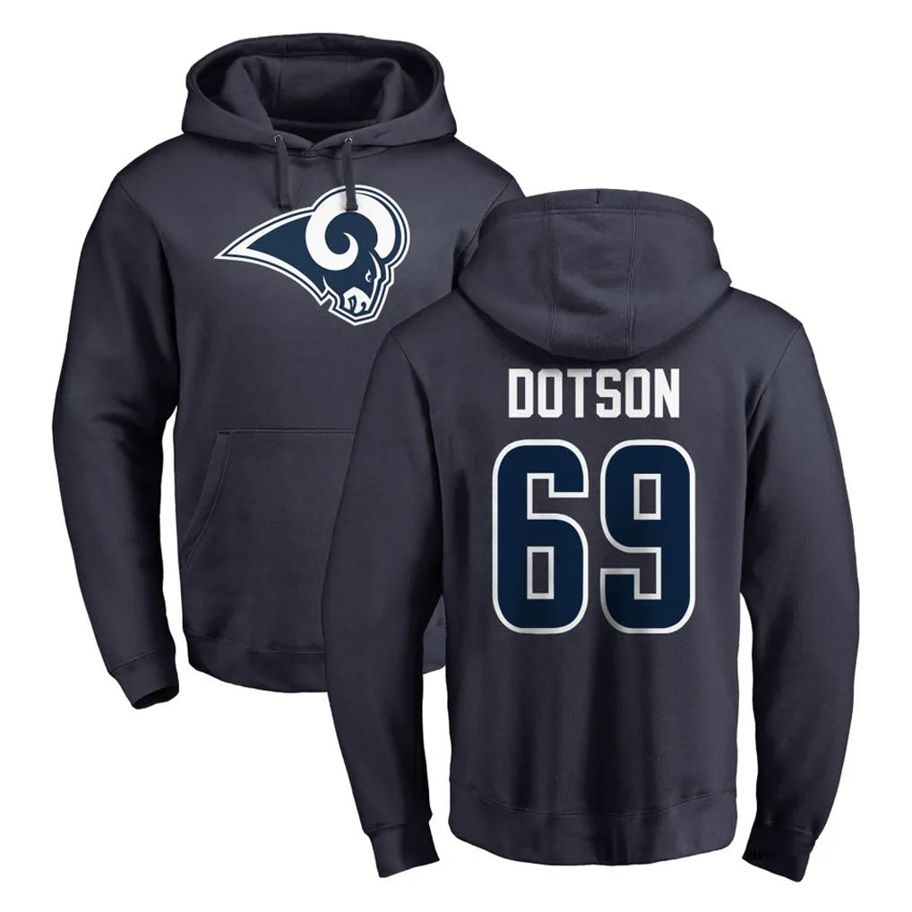 LA.Rams #69 Kevin Dotson Player Navy Pullover Hoodie Limited Game Ldoa Stitched Jerseys