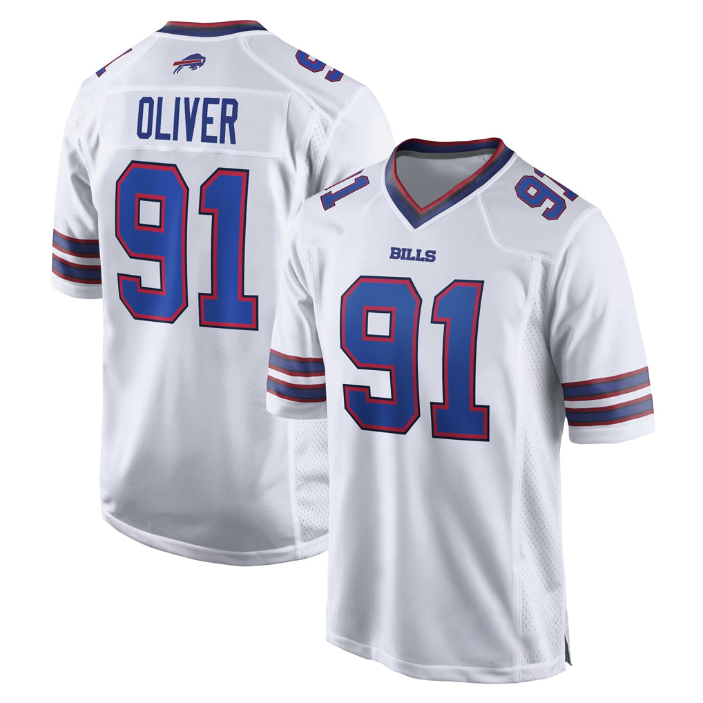 B.Bills #91 Ed Oliver Player White Home Game Ldoa Stitched Jerseys