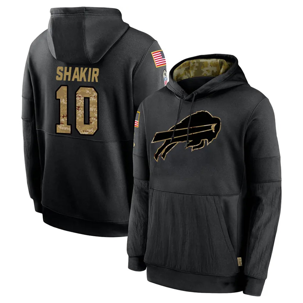 B.Bills #10 Khalil Shakir Player Black Salute to Service Hoodies Hame Ldoa Stitched Jerseys