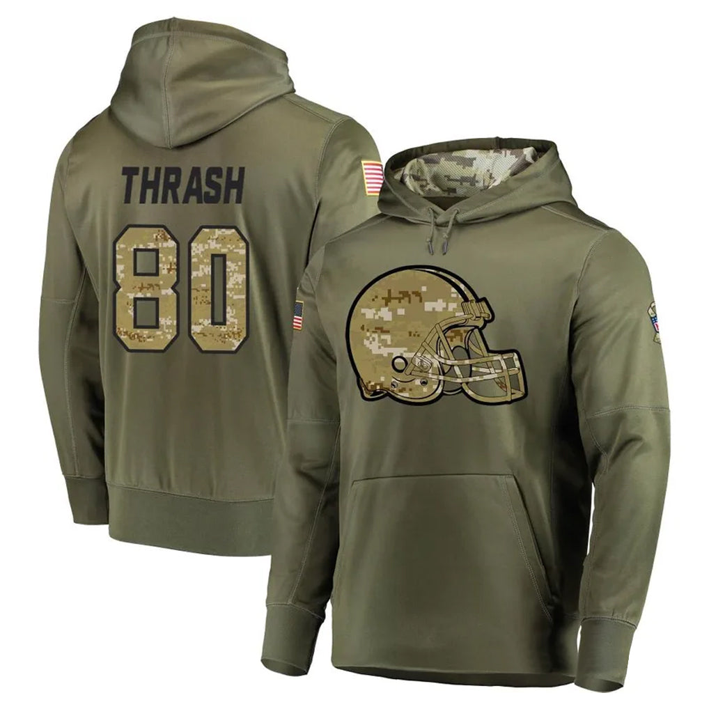 C.Browns #80 Jamari Thrash Player Olive Salute to Service Pullover Hoodies Home Game Ldoa Stitched Jerseys