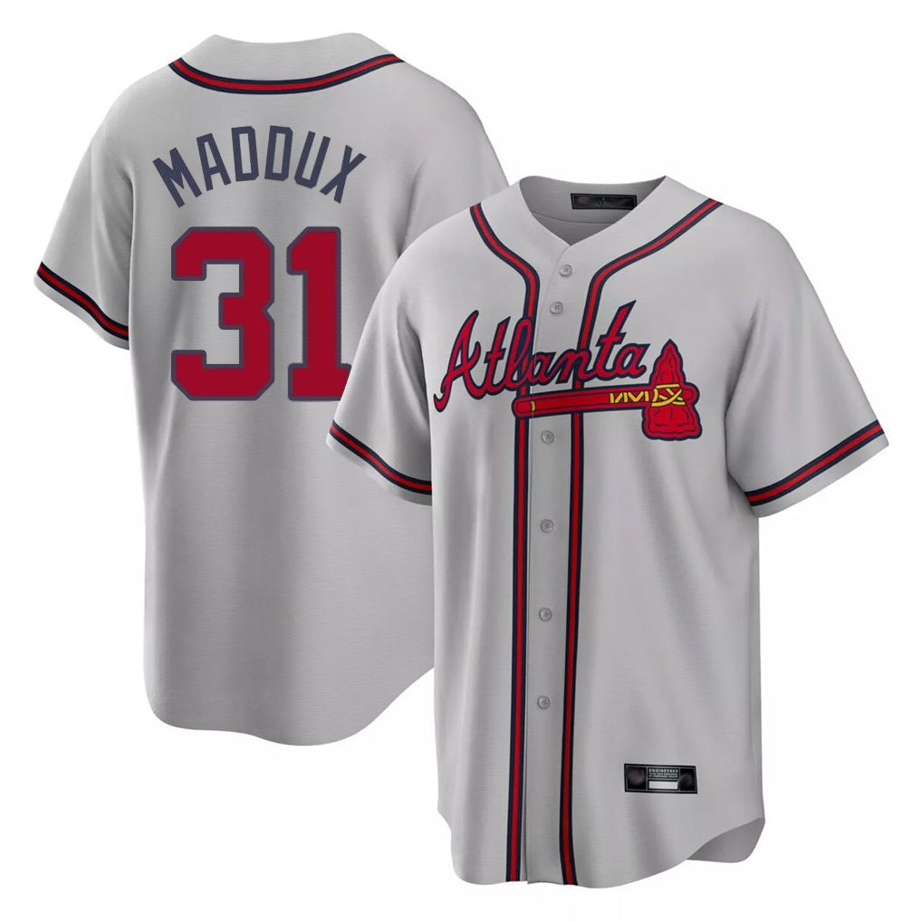 A.Braves #31 Greg Maddux Player Gray Home Game Ldoa Stitched Jerseys