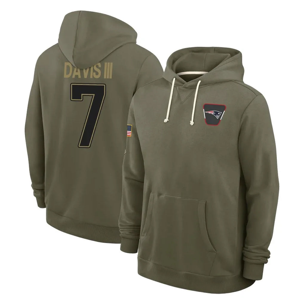 NE.Patriots #7 Carlton Davis III Player Olive Salute to Service Pullover Hoodies Limited Ldoa Stitched Jerseys