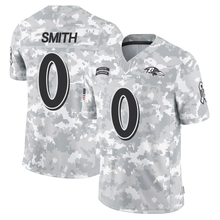 B.Ravens #0 Roquan Smith Player Arctic Camo Salute to Service Limited Ldoa Stitched Jerseys