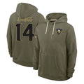 M.Vikings #14 Jauan Jennings Player Olive Salute to Service Pullover Hoodies Limited Ldoa Stitched Jerseys