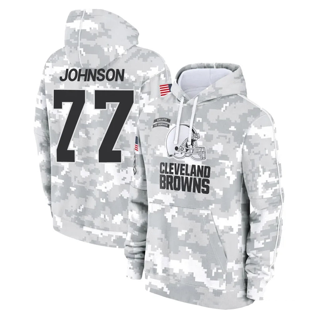 C.Browns #77 Zion Johnson Player Arctic Camo Salute to Service Hoodies Limited Game Ldoa Stitched Jerseys