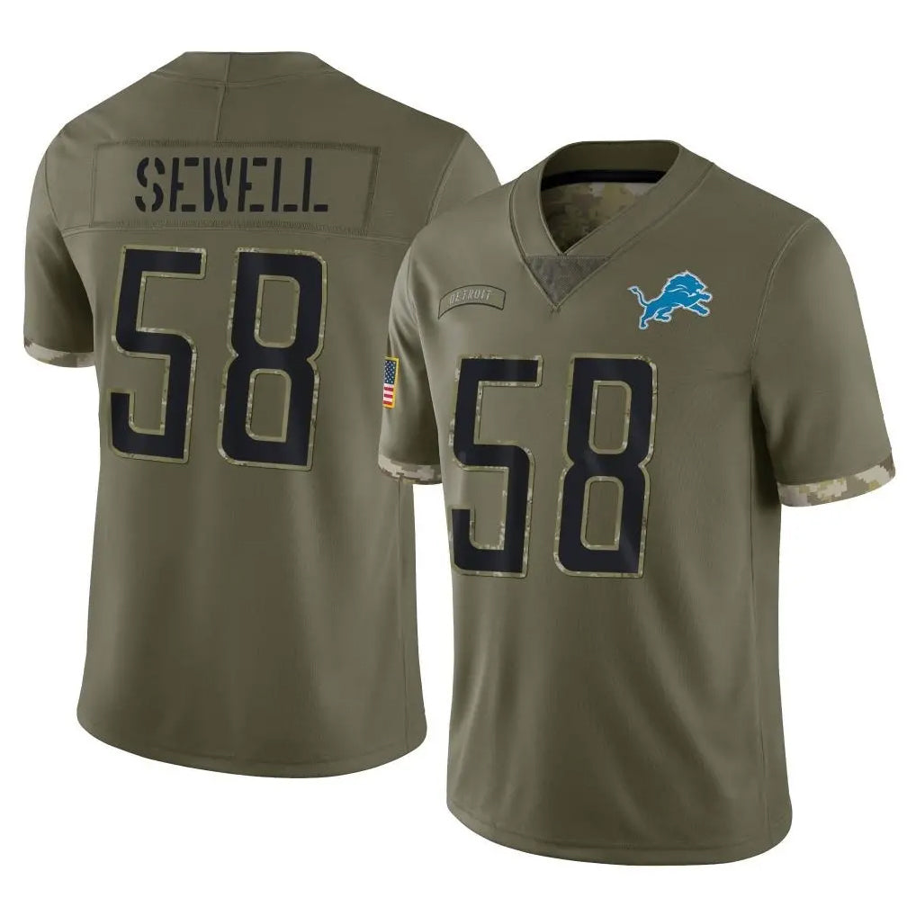 D.Lions #58 Penei Sewell Player Olive Salute To Service Limited Ldoa Stitched Jerseys