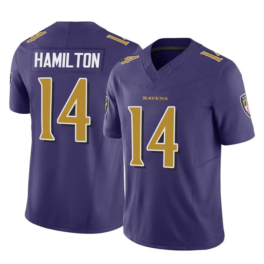 B.Ravens #14 Kyle Hamilton Player Purple Vapor F.U.S.E. Limited Home Game Ldoa Stitched Jerseys