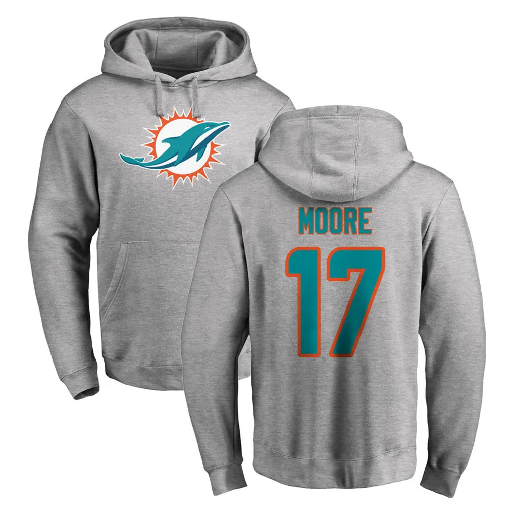 M.Dolphins #17 Trey Moore Player Gray LOGO Pullover Hoodies Limited Ldoa Stitched Jerseys