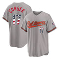 B.Orioles #17 Colton Cowser Player Gray USA 250 Fourth of July Home Game Ldoa Stitched Jerseys