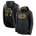 SF.49ers #77 Dominick Puni Player Black Salute to Service Sideline Performance Pullover Hoodies Home Game Ldoa Stitched Jerseys