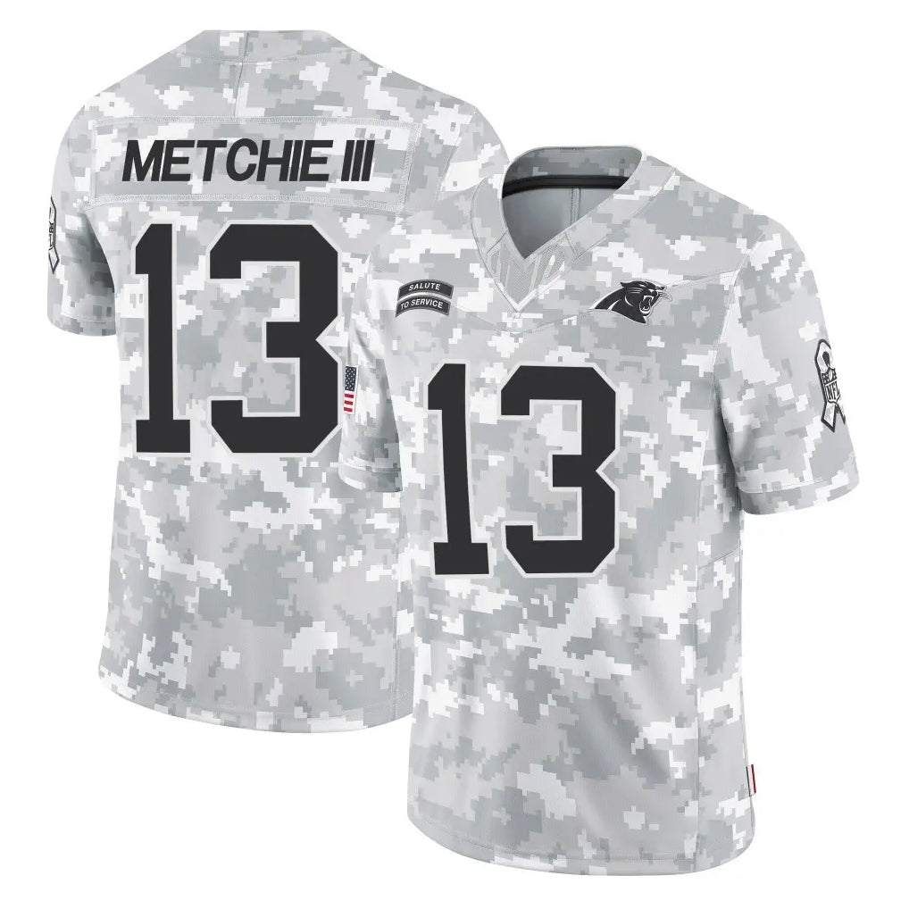 C.Panthers #13 John Metchie III Player Arctic Camo Salute to Service Limited Game Ldoa Stitched Jerseys