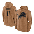 D.Lions #0 Jahmyr Gibbs Player Brown Salute to Service Hoodies Limited Game Ldoa Stitched Jerseys