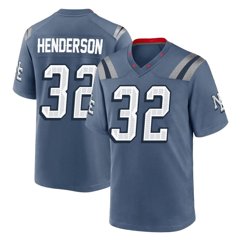 NE.Patriots #32 TreVeyon Henderson Player Blue Rivalries Collection Home Game Ldoa Stitched Jerseys