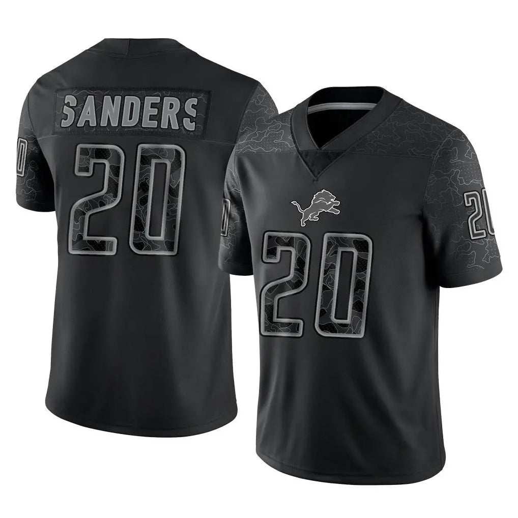 D.Lions #20 Barry Sanders Player Black Reflective Limited Home Game Ldoa Stitched Jerseys