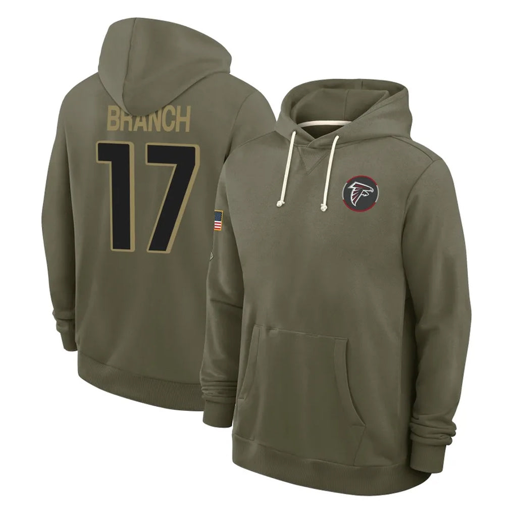 A.Falcons #17 Zachariah Branch Player Olive 2025 Salute to Service Hoodies Ldoa Stitched Jerseys