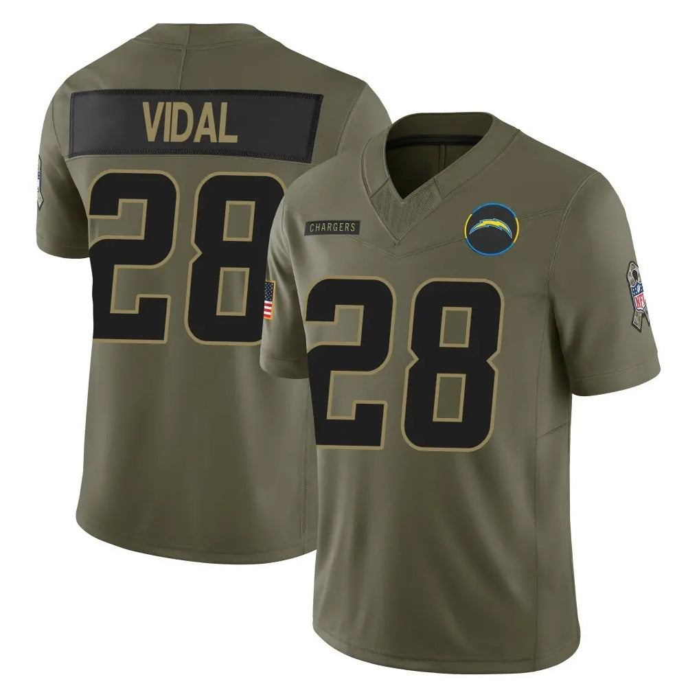 LA.Chargers #28 Kimani Vidal Player Olive 2025 Salute To Service Limited Game Ldoa Stitched Jerseys