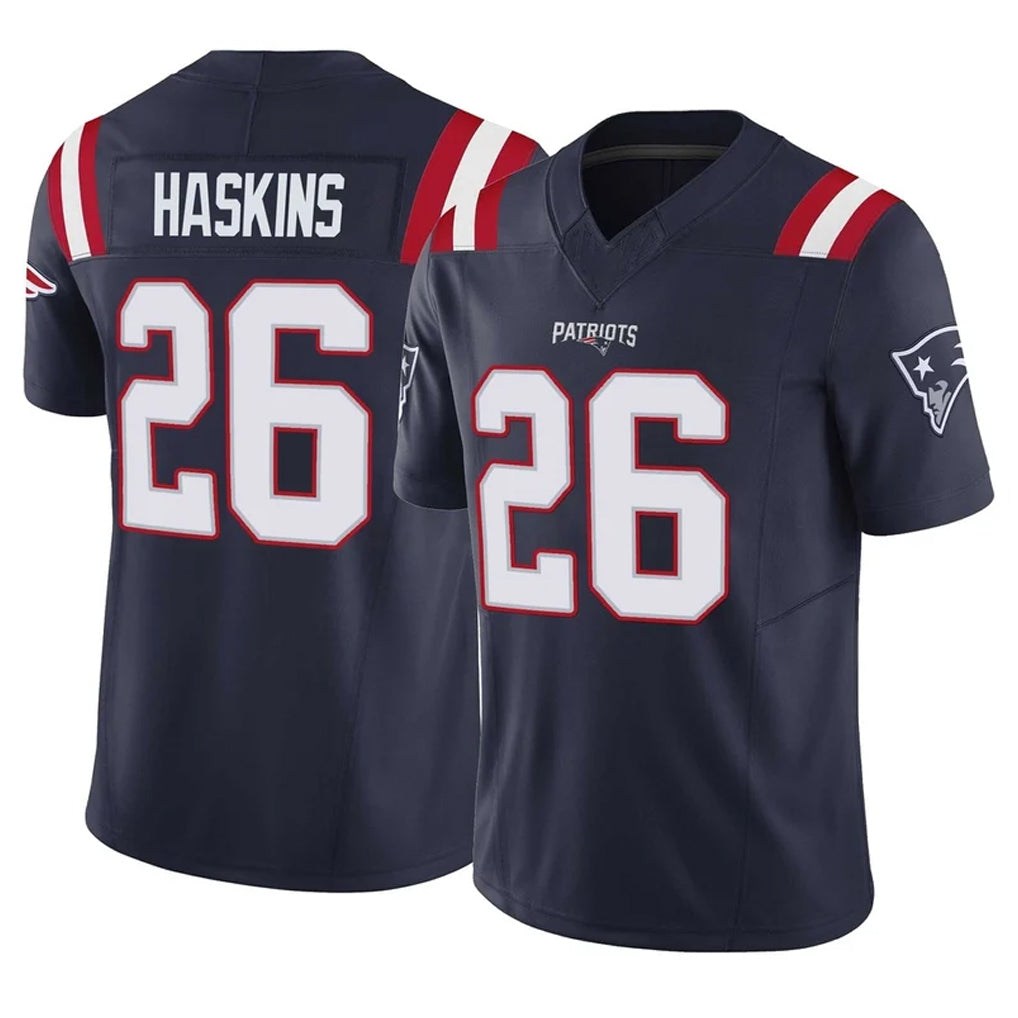 NE.Patriots #26 Hassan Haskins Player Navy Limited Vapor F.U.S.E. Home Game Ldoa Stitched Jerseys