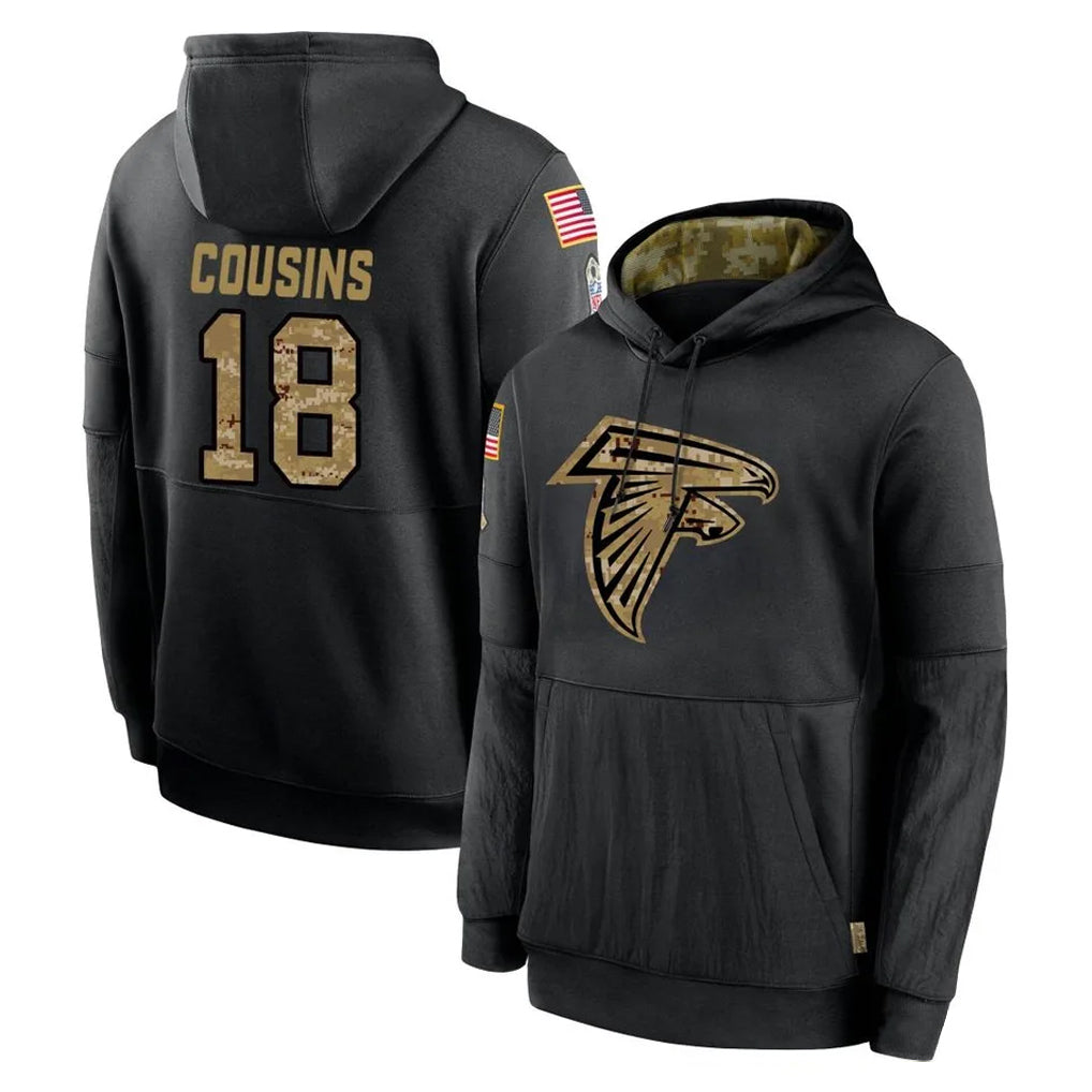 A.Falcons #18 Kirk Cousins Player Black Salute to Service Limited Black Hoodie Ldoa Stitched Jerseys