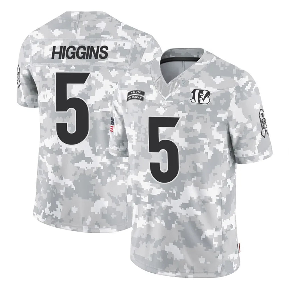 C.Bengals #5 Tee Higgins Player Arctic Camo Salute to Service Limited Ldoa Stitched Jerseys