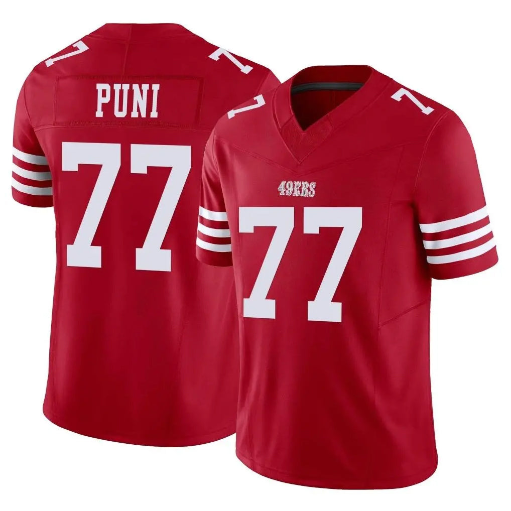 SF.49ers #77 Dominick Puni Player Red Limited Vapor F.U.S.E. Home Game Ldoa Stitched Jerseys