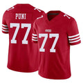 SF.49ers #77 Dominick Puni Player Red Limited Vapor F.U.S.E. Home Game Ldoa Stitched Jerseys