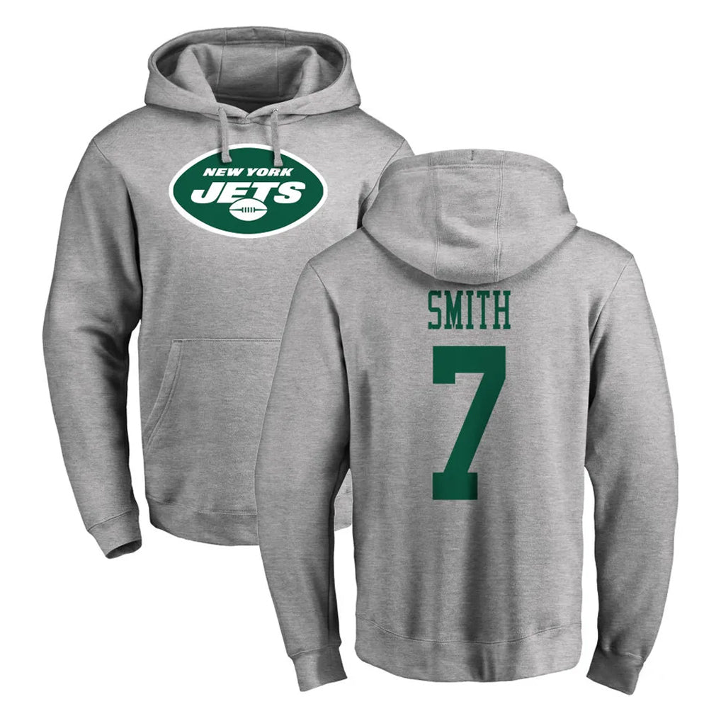 NY.Jets #7 Geno Smith Player Gray LOGO Pullover Hoodies Limited Game Ldoa Stitched Jerseys