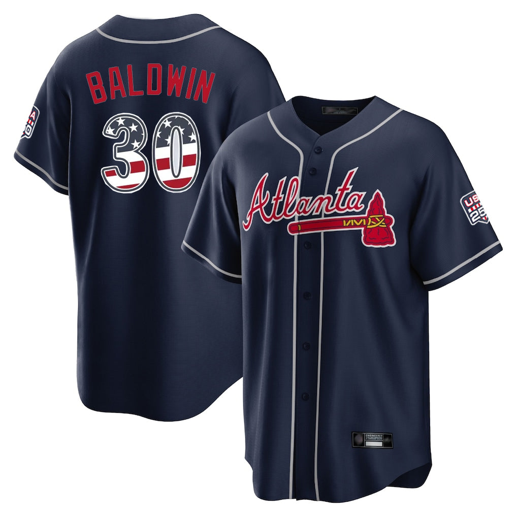A.Braves #30 Drake Baldwin Player Navy USA 250 Fourth Of July Limited Home Game Ldoa Stitched Jerseys