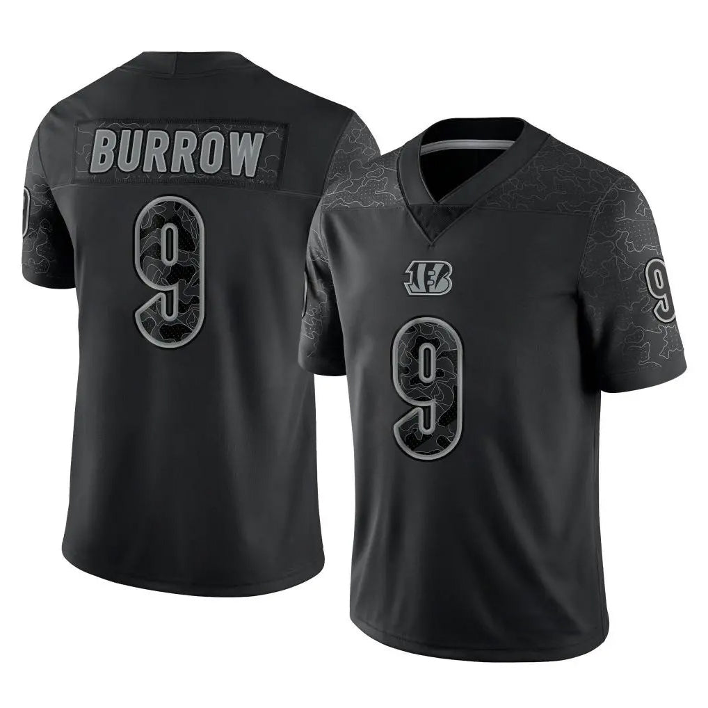 C.Bengals #9 Joe Burrow Player Black Reflective Limited Game Ldoa Stitched Jerseys