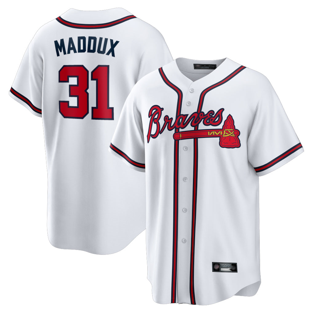 A.Braves #31 Greg Maddux Player White Home Game Ldoa Stitched Jerseys