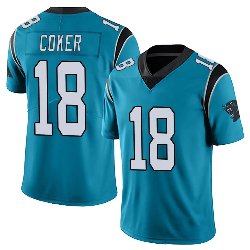 C.Panthers #18 Jalen Coker Player Blue Vapor Untouchable Limited Game Ldoa Stitched Jerseys