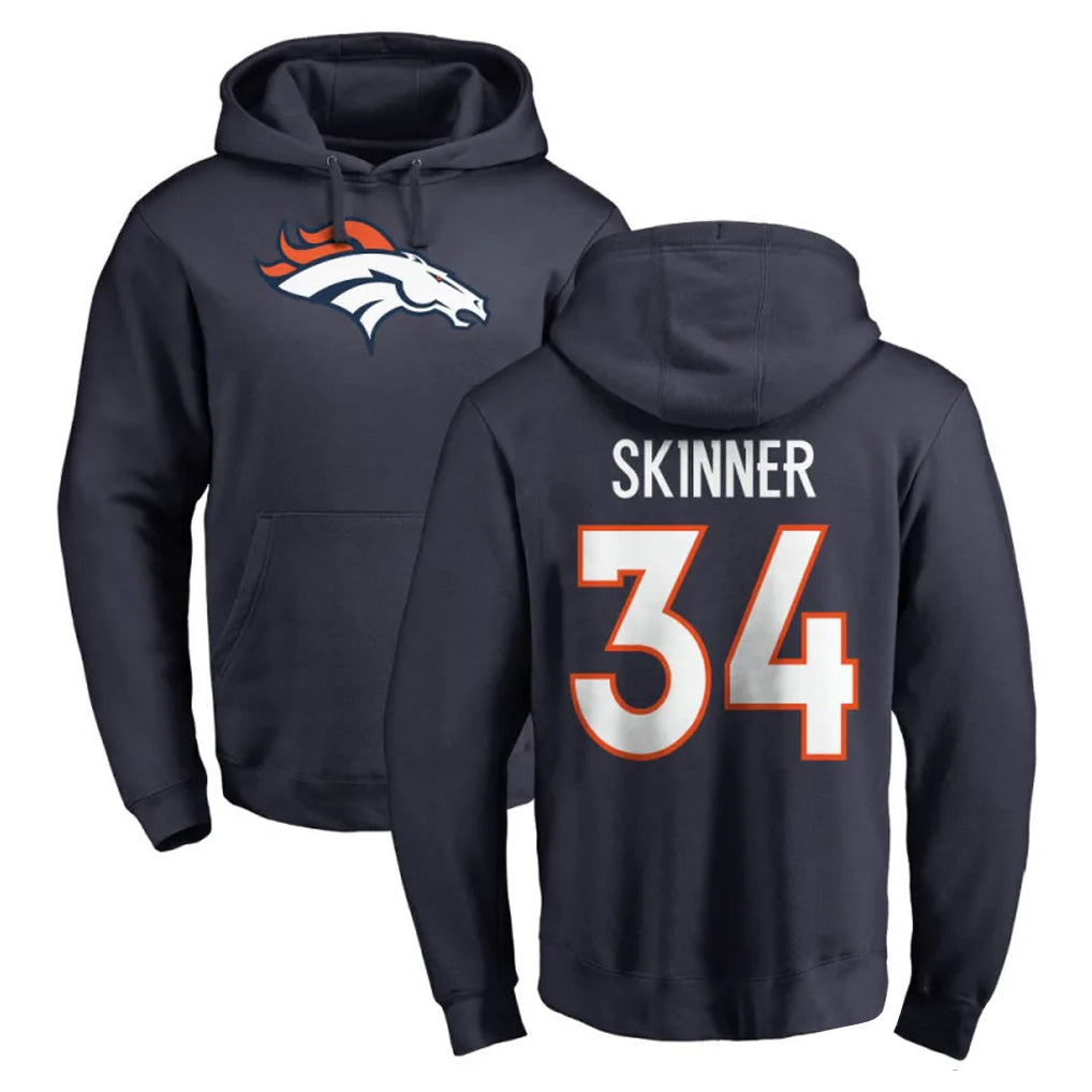 D.Broncos #34 JL Skinner Player Navy Pullover Hoodie Limited Ldoa Stitched Jerseys